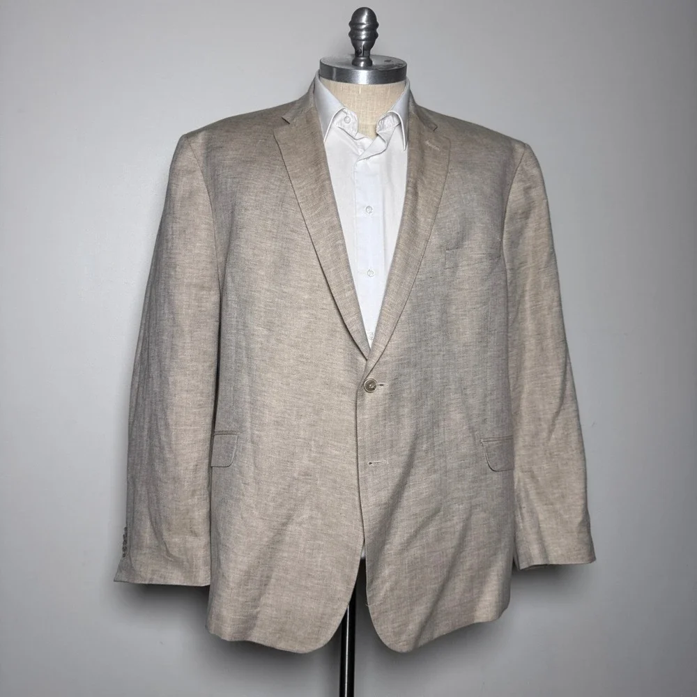 Jos A Bank 1905 Sport Coat Mens 54R Tan Herringbone Linen Cotton Tailored Fit